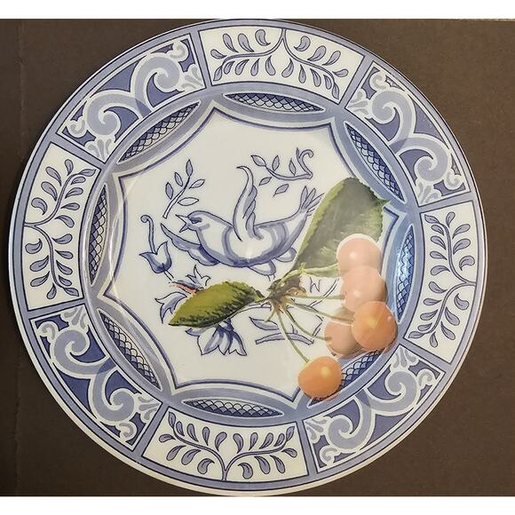 Blue Bird Pair Dessert Salad Plates Italian HTF A+ Condition - Picture 3 of 7